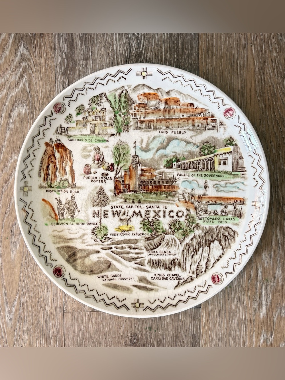 Vintage New Mexico Souvenir Decorative Plate - Brown & Green Scenic Design